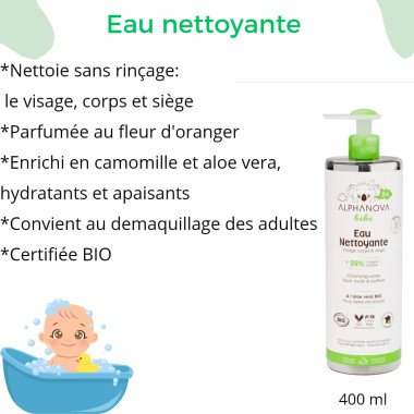 ALPHANOVA Eau Nettoyante Bio 400ml – Douceur Naturelle pour Bébé
