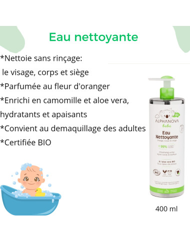 ALPHANOVA Eau Nettoyante Bio 400ml – Douceur Naturelle pour Bébé