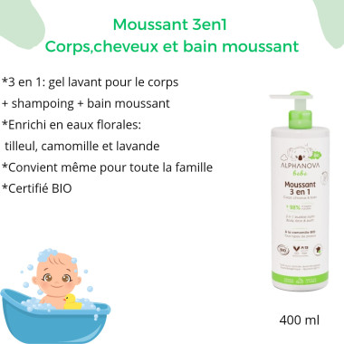 ALPHANOVA Moussant 3en1 Bio 400ml – Douceur Naturelle pour Bébé
