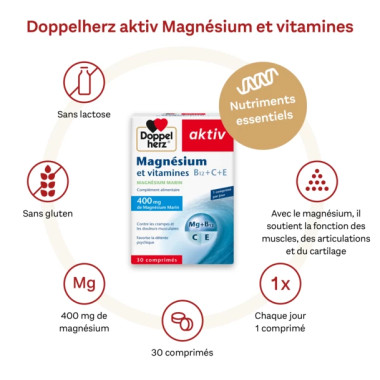 AKTIV Magnésium Vitamines B12 + C + E 30 Comprimés en Tunisie : Anti-fatigue & Énergie