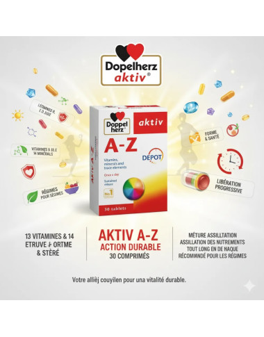 AKTIV A-Z AZ Action Durable 30 Comprimés en Tunisie : Multivitamines Complètes Énergie & Immunité