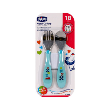 bebe maman chicco couverts metal rose/bleu repas baby mam