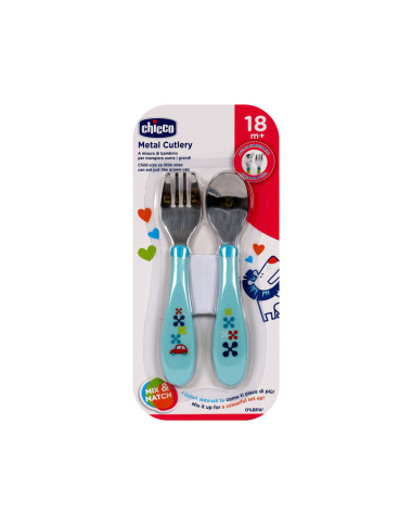 bebe maman chicco couverts metal rose/bleu repas baby mam