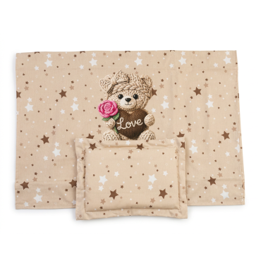 Drap + Coussin Bébé Ourson Beige – Ensemble Linge de Lit Doux pour Nouveau-né