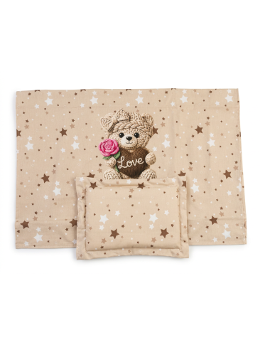 Drap + Coussin Bébé Ourson Beige – Ensemble Linge de Lit Doux pour Nouveau-né