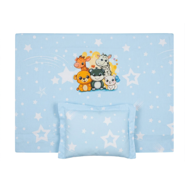 Drap + Coussin Bébé Animal Bleu – Ensemble Linge de Lit Doux pour Nouveau-né