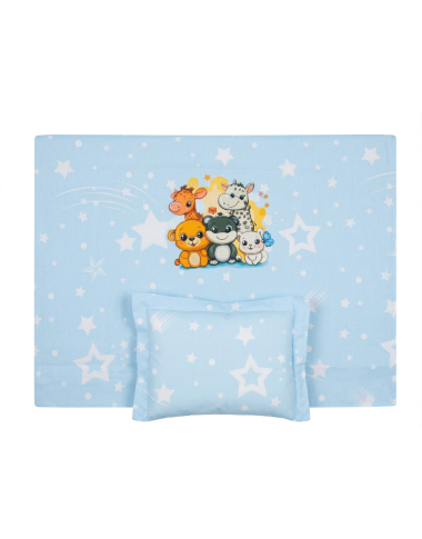 Drap + Coussin Bébé Animal Bleu – Ensemble Linge de Lit Doux pour Nouveau-né