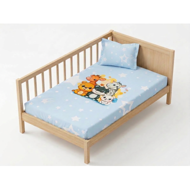 Drap + Coussin Bébé Animal Bleu – Ensemble Linge de Lit Doux pour Nouveau-né