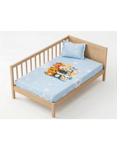 Drap + Coussin Bébé Animal Bleu – Ensemble Linge de Lit Doux pour Nouveau-né