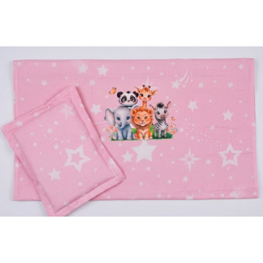 Drap + Coussin Bébé Animal Rose – Ensemble Linge de Lit Doux pour Nouveau-né