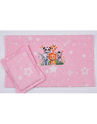 Drap + Coussin Bébé Animal Rose – Ensemble Linge de Lit Doux pour Nouveau-né