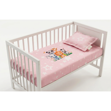 Drap + Coussin Bébé Animal Rose – Ensemble Linge de Lit Doux pour Nouveau-né