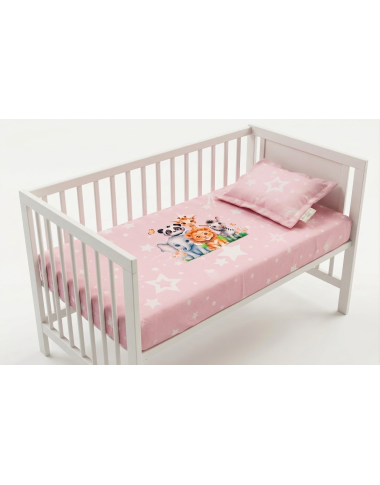 Drap + Coussin Bébé Animal Rose – Ensemble Linge de Lit Doux pour Nouveau-né