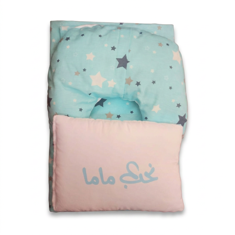 bebe maman parure drap coussin cou bleu baby mam
