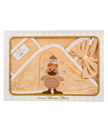 bebe maman sortie bain capuche serviette gant toilette douche bain beige baby mam