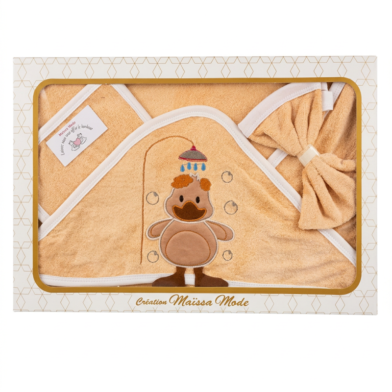 bebe maman sortie bain capuche serviette gant toilette douche bain beige baby mam
