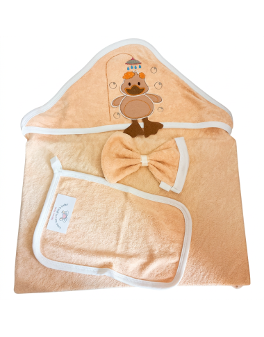 Sortie de bain bébé à capuche beige en Tunisie – Douce et absorbante