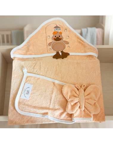 Sortie de bain bébé à capuche beige en Tunisie – Douce et absorbante