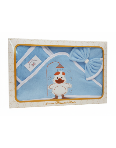 bebe maman sortie bain capuche serviette gant toilette bleu souche bain baby mam