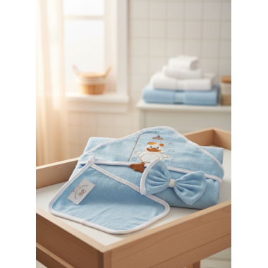 Sortie de bain bébé à capuche bleu en Tunisie – Douce et confortable
