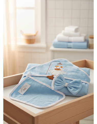 Sortie de bain bébé à capuche bleu en Tunisie – Douce et confortable