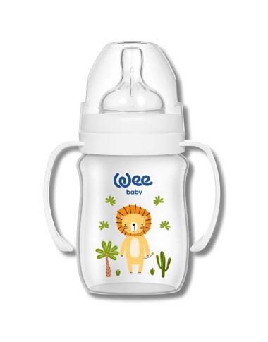 bebe maman wee biberon plastique col large safari avec poignee 150ml baby mam