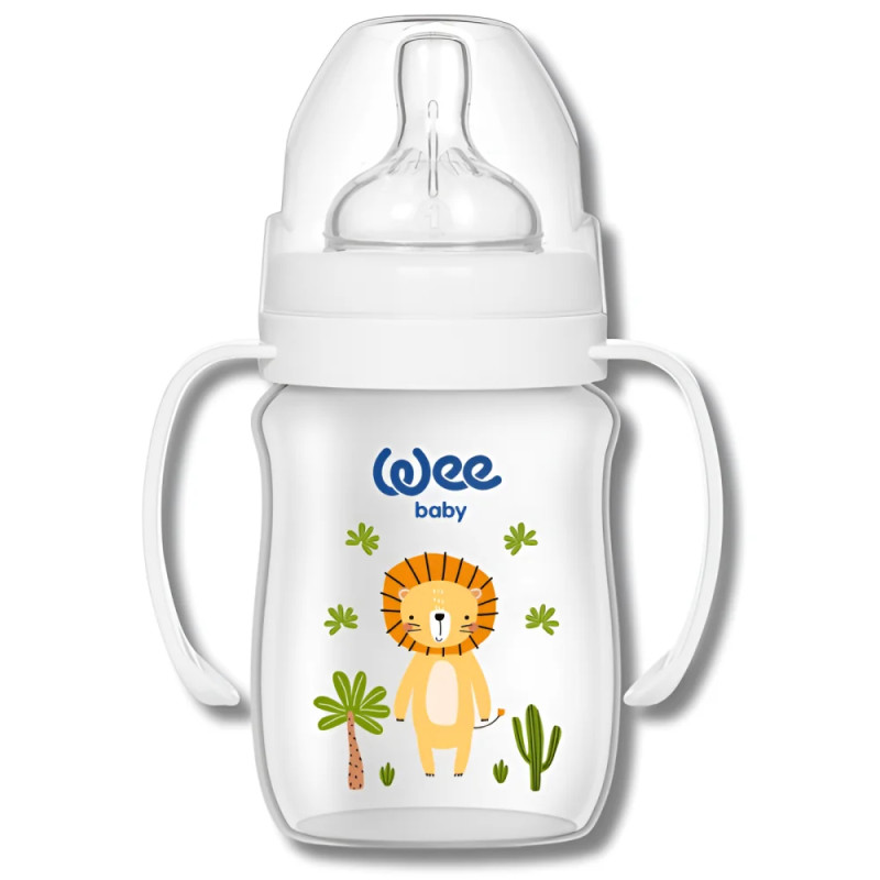 bebe maman wee biberon plastique col large safari avec poignee 150ml baby mam