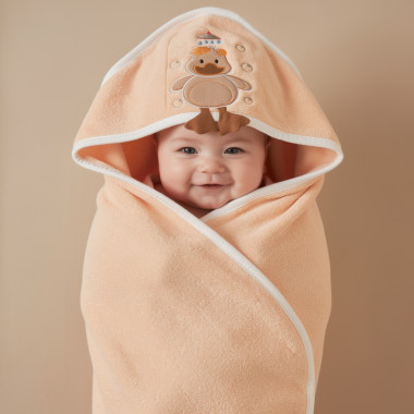 Sortie de bain bébé à capuche beige en Tunisie – Douce et absorbante
