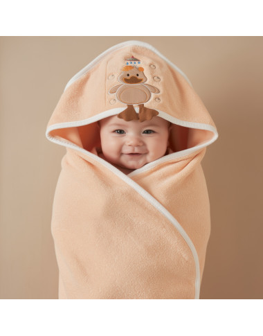 Sortie de bain bébé à capuche beige en Tunisie – Douce et absorbante