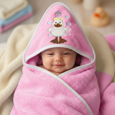 Sortie de bain bébé à capuche rose en Tunisie – Douce et absorbante
