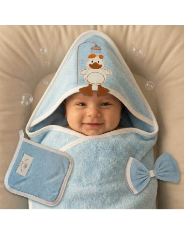 Sortie de bain bébé à capuche bleu en Tunisie – Douce et confortable
