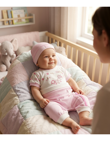 Grenouillère + Bonnet Rose Demi-Manche Bébé | Babymam