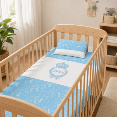 Parure Drap + Taie d'Oreiller Princesse Bleu | Babymam