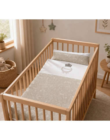 Parure Drap + Taie d'Oreiller Prince Gris | Babymam