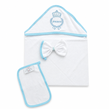 bebe maman sortie bain : cap de bain gant de toilette serviette de bain prince en bleu baby mam
