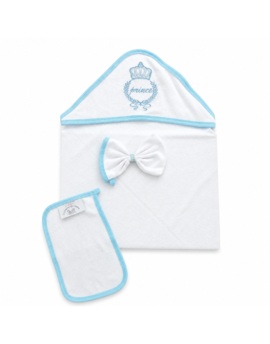 bebe maman sortie bain : cap de bain gant de toilette serviette de bain prince en bleu baby mam