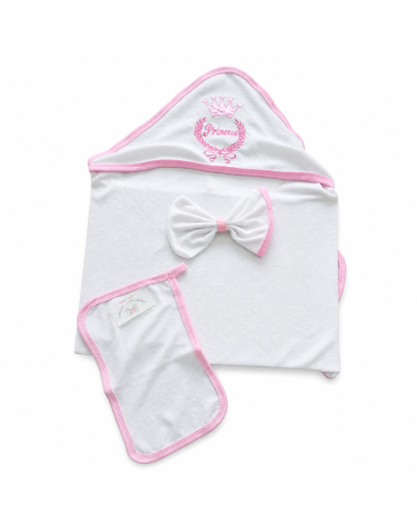 bebe maman sortie bain : cap de bain gant de toilette serviette de bain princesse en rose baby mam