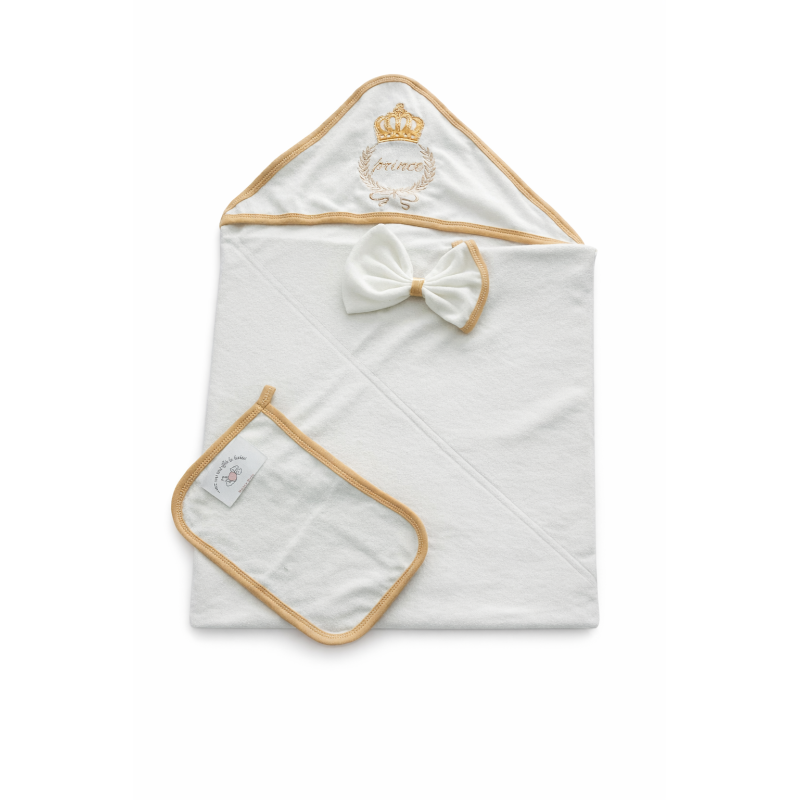 bebe maman sortie bain : cap de bain gant de toilette serviette de bain prince en beige baby mam