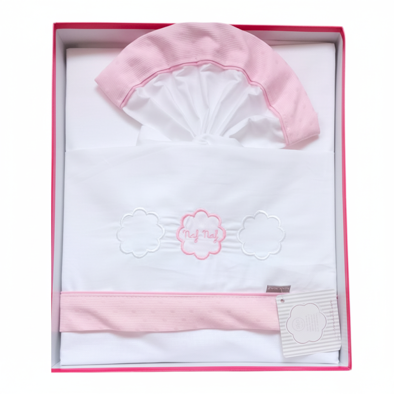 Parure Berceau Bébé NAF NAF 3 pièces Blanc et Rose en Tunisie – Très Chic et Douce