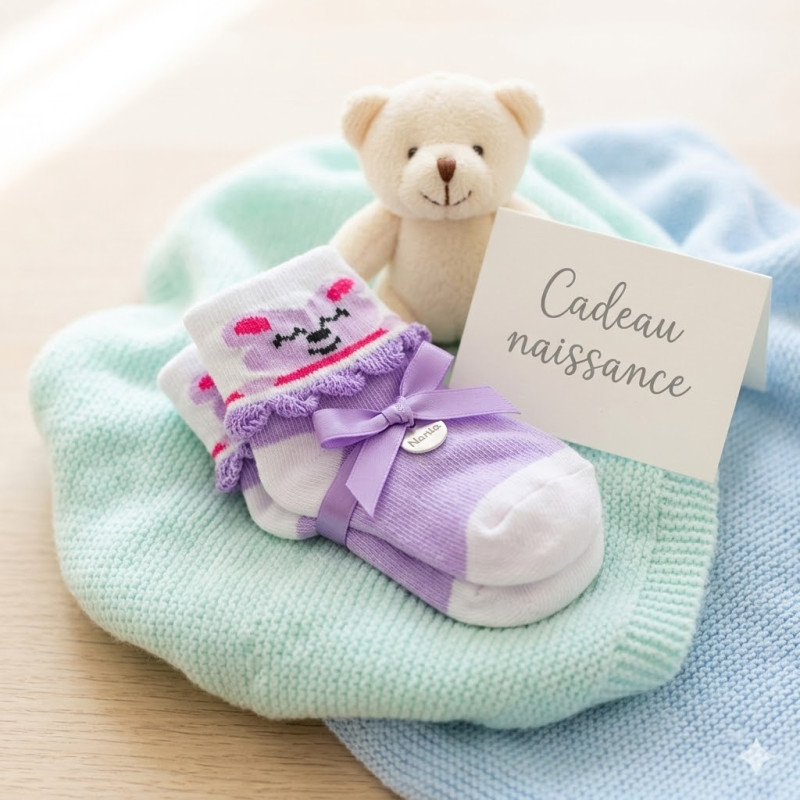 bebe maman chaussette nouveau ne violet pied baby mam