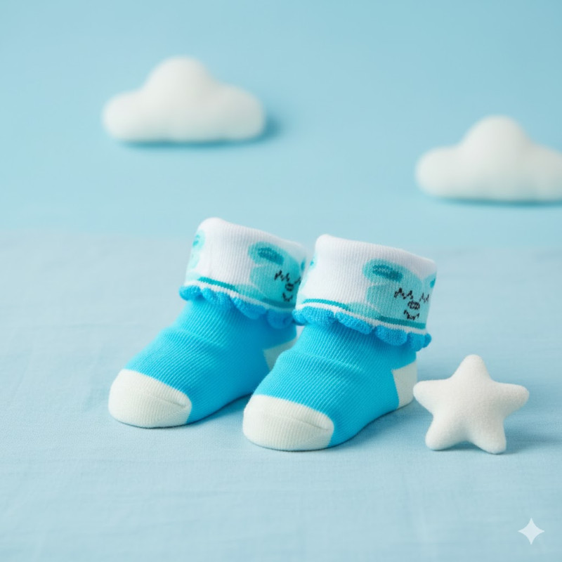 bebe maman chaussette nouveau ne bleu ciel pied baby mam