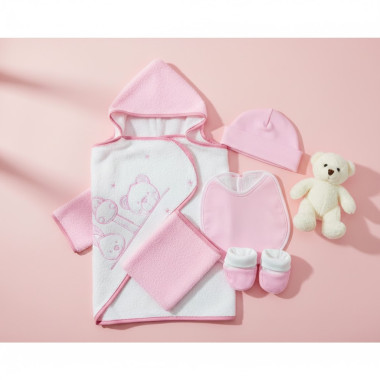 Ensemble Sortie de Bain Bébé 5 Pièces Coton Rose en Tunisie – Doux et Complet