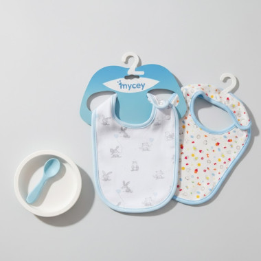 bebe maman mycey lot/2 bavoirs bleu coton baby mam