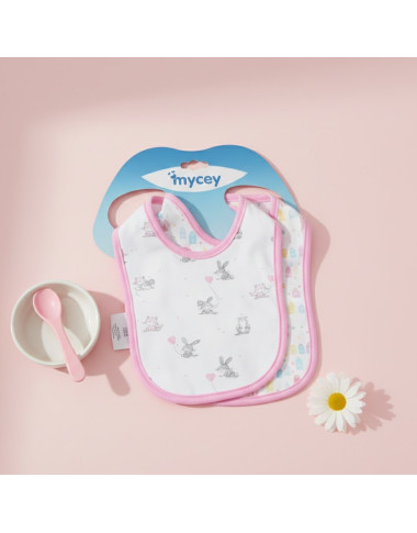 bebe maman mycey lot/2 bavoirs rose coton baby mam