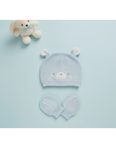 bebe maman gamberritos bonnet+gants bleu nouveau ne baby mam