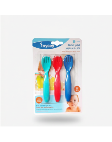 bebe maman mycey set/6 cuilleire pour garcons bleu repas baby mam