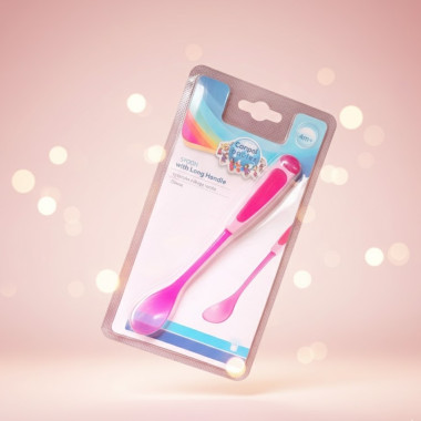 bebe maman canpol babies cuillere longue manche souple selicone rose repas 4M+ baby mam