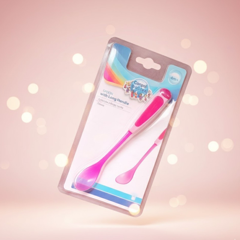 bebe maman canpol babies cuillere longue manche souple selicone rose repas 4M+ baby mam