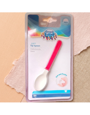 bebe maman canpol babies cuillere 4M+ souple selicone rouge repas baby mam
