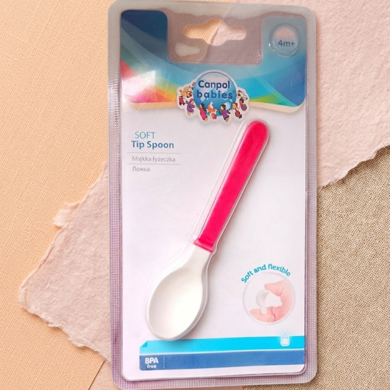 bebe maman canpol babies cuillere 4M+ souple selicone rouge repas baby mam